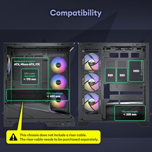 Okinos Aqua 9, ATX PC Case, 5 × 120mm ARGB PWM Fan Pre-Installed